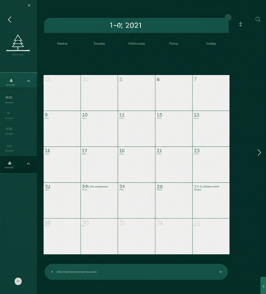 Calendar scheduling interface with subtle pine theme